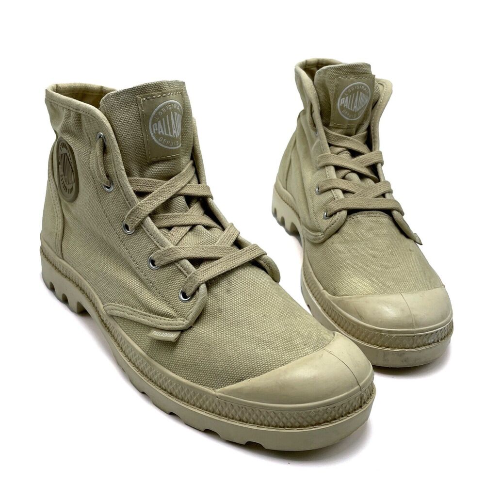 Palladium Pampa Hi Top Womens Combat Boot Sz 10 Lugsole Tan Canvas Sneaker Shoe